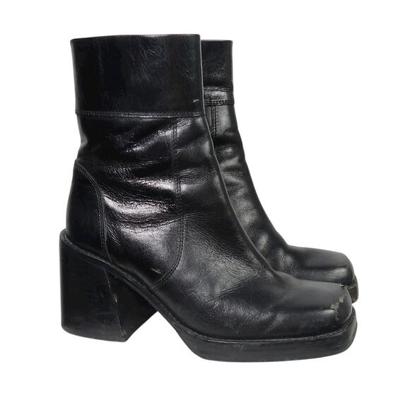 Steve Madden Asset Black Leather Chunky Heel Ankle Boots 9 - Picture 1 of 9